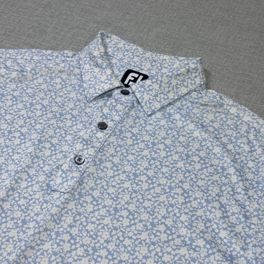 FootJoy Floral Golf Polo Shirt Mens Large Blue Performance Polyester Spandex